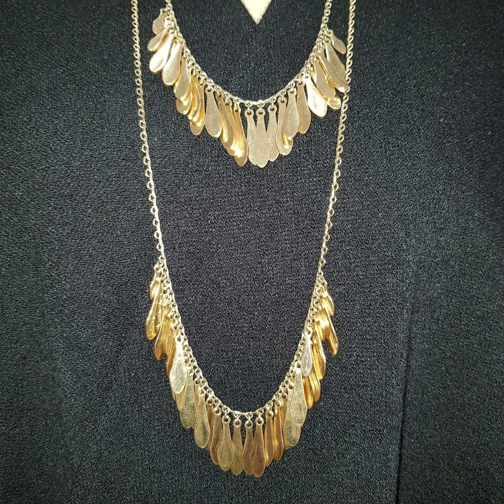 KATE SPADE Gold Tone Double Chain Tiered Long Layered Necklace Fringe Fan Paddle - Picture 4 of 9